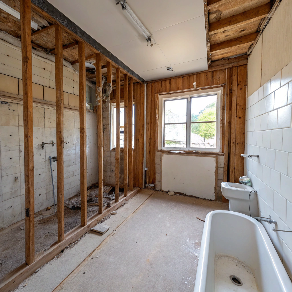 stripped bathroom ready for renovation in Townsville home