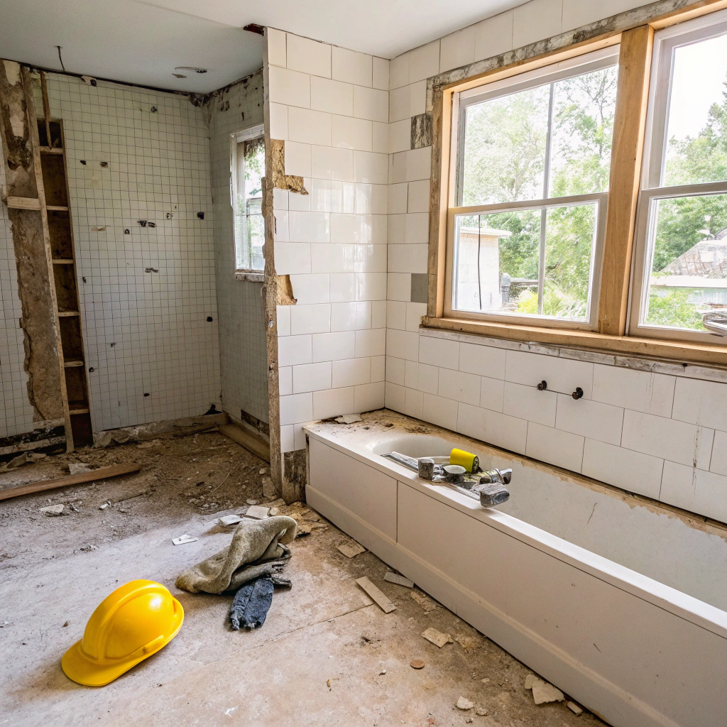 bathroom demolition and prep during renovation in Townsville home