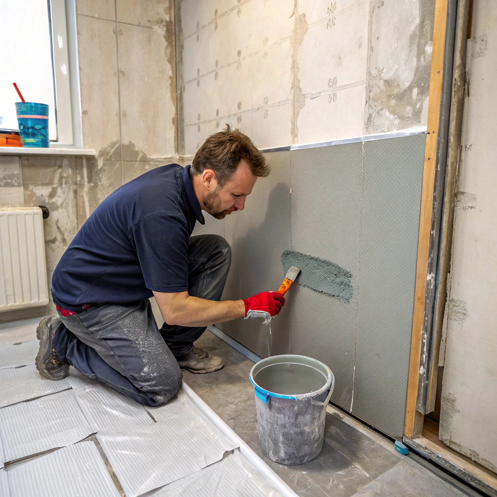 leaking shower repair in Townsville bathroom with waterproofing applied to walls