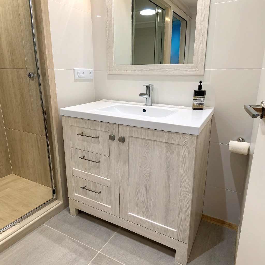 Wall hung vanity in a compact bathroom renovation Townsville
