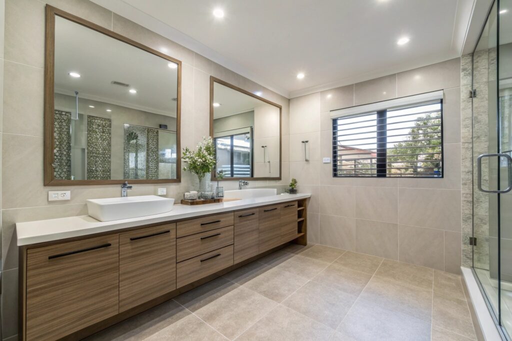 Modern double vanity bathroom renovation in a Townsville Queensland home