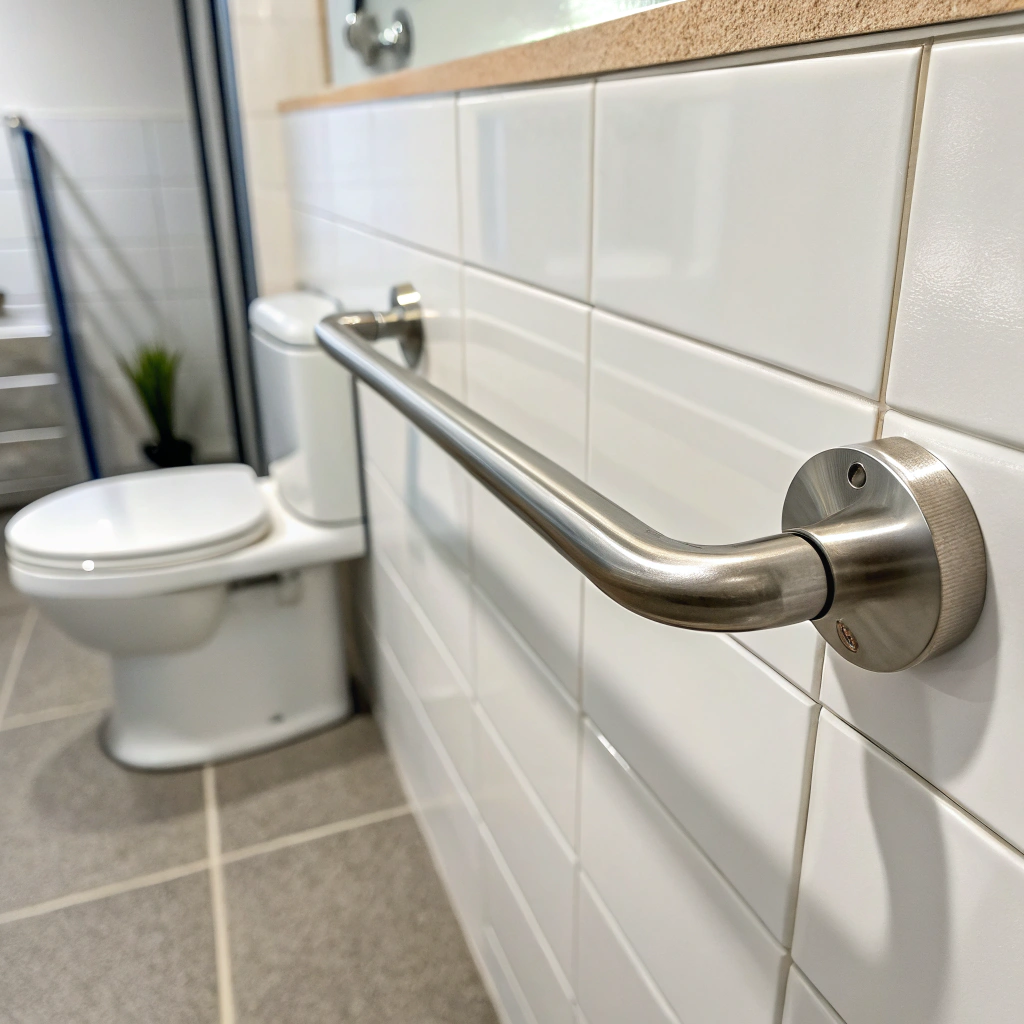 AS 1428 compliant grab rail installation in accessible bathroom Townsville