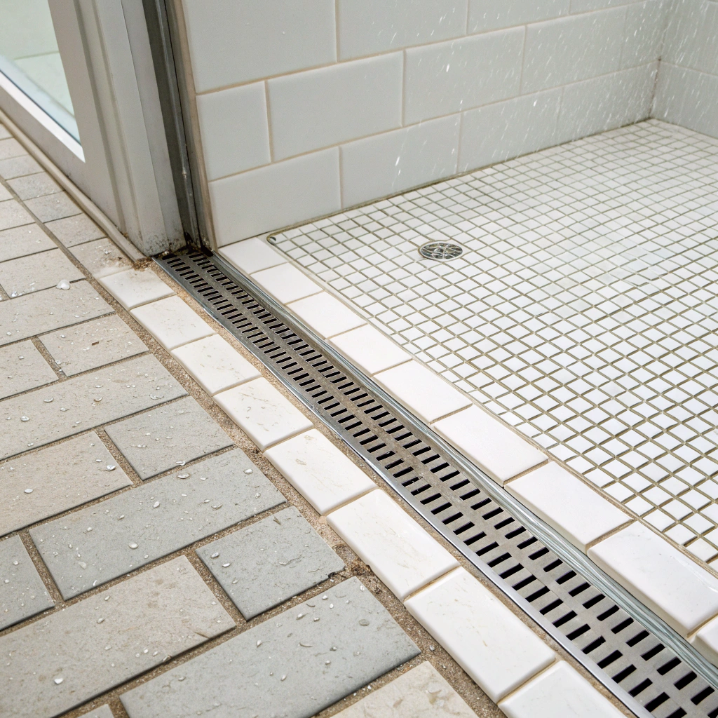 Shower floor tile detail small format porcelain with drainage fall Townsville