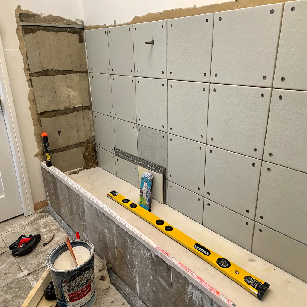 Wall substrate preparation before tile installation in a Townsville bathroom